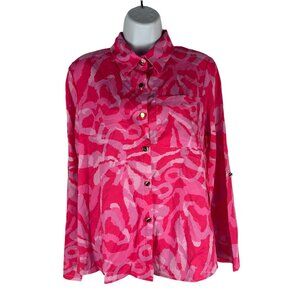Bold Pink & White Button-Up Shirt For Women Size S